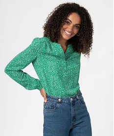 GEMO Blouse femme imprimée à manches longues retroussables Vert