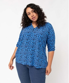 GEMO Blouse femme grande taille imprimée à manches 34 Bleu