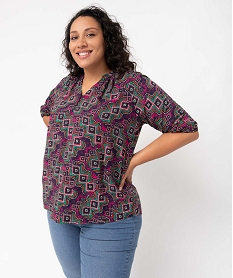 GEMO Blouse femme grande taille imprimée à manches 34 Multicolore