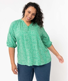 GEMO Blouse femme grande taille imprimée à manches 34 Vert