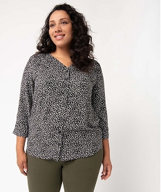 GEMO Blouse femme grande taille à manches 34 avec col V et fermeture boutons Imprimé