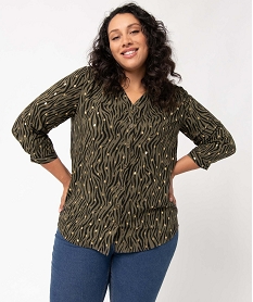 GEMO Blouse femme grande taille à motifs pailletés avec col V et fermeture boutons Imprimé