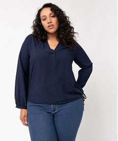 GEMO Blouse femme grande taille unie ajustable dans le bas Bleu