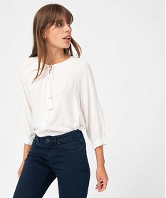 GEMO Blouse femme bohème à manches 34 blanc chine