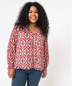 blouse femme grande taille en voile imprime et manches longues bouffantes imprime chemisiers et blousesI662201_1