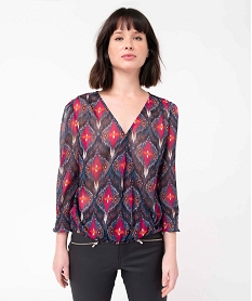 GEMO Blouse femme imprimée en voile avec rayures pailletées Violet