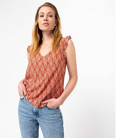 79DOLCHO MARRON BLOUSE IMPRIME FEUILLA