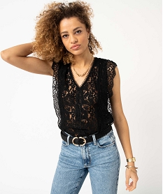 GEMO Blouse femme en dentelle avec boutons fantaisie recto-verso Noir