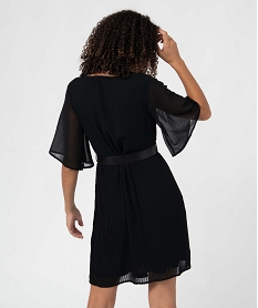 robe femme avec col v et jupe plissee noirI664301_3