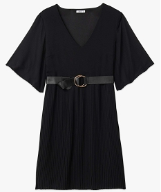 robe femme avec col v et jupe plissee noirI664301_4