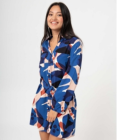 robe femme imprimee coupe chemise avec ceinture bleuI664501_1