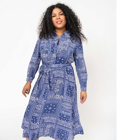 GEMO Robe femme grande taille coupe chemise motif cachemire Bleu