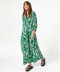 GEMO Robe imprimée avec manches 34 femme Vert