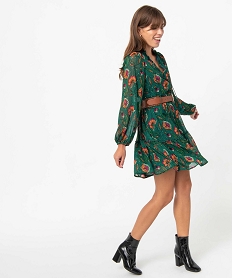 GEMO Robe femme imprimée à manches longues avec volants imprime wax