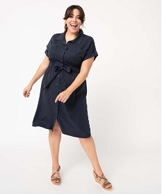 GEMO Robe chemise femme grande taille en Lyocell Bleu