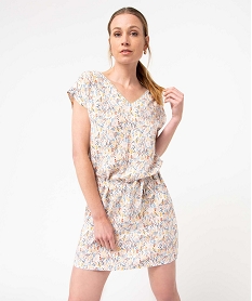 GEMO Robe femme avec double col V scintillant Imprimé