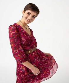 GEMO Robe femme à manches longues avec motifs fleuris Rose