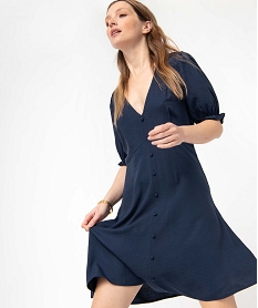 GEMO Robe femme à manches courtes avec boutons fantaisie Bleu