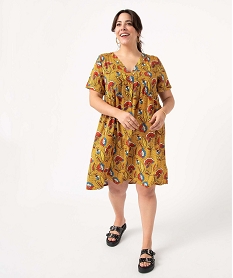 GEMO Robe imprimée à manches courtes et col V femme grande taille Imprimé