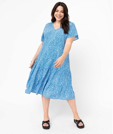 GEMO Robe femme grande taille fleurie à volants Bleu