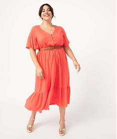 GEMO Robe femme grande taille ample et fluide à col V blanc standard