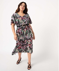 GEMO Robe femme grande taille ample et fluide à col V Imprimé