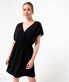 robe femme en maille gaufree avec double decollete cache-coeur noirI667201_1