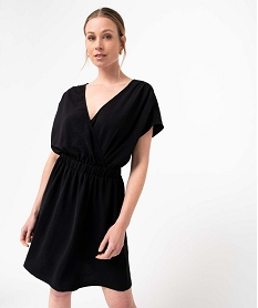 GEMO Robe femme en maille gaufrée avec double décolleté cache-coeur Noir