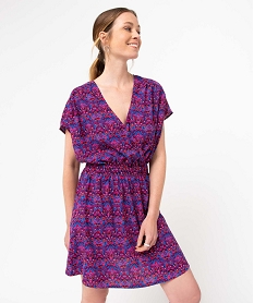 GEMO Robe femme avec double décolleté cache-coeur imprime fleur