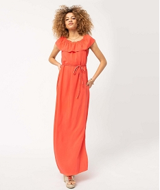 GEMO Robe femme longueur chevilles avec large volant sur le col jungle print