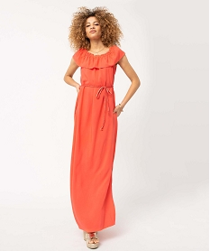 GEMO Robe femme longueur chevilles avec large volant sur le col Orange