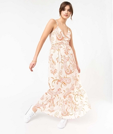 GEMO Robe imprimée à fines bretelles et taille empire femme imprime cashmere