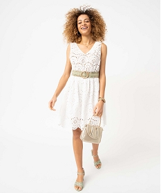 GEMO Robe femme en broderie anglaise sans manches blanc chine