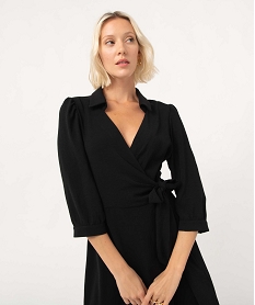 GEMO Robe femme avec haut cache-coeur à manches 34 noir standard