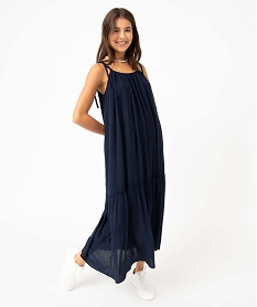 GEMO Robe femme longue avec fines bretelles à nouer Bleu