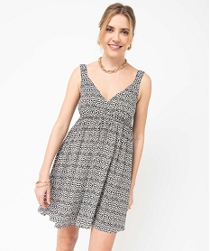 GEMO Robe femme imprimée à bretelles et taille empire Violet