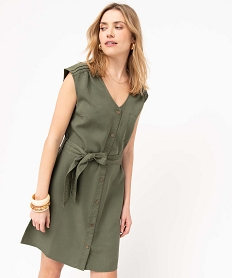 GEMO Robe chemise femme sans manches en Lyocell Vert