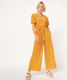 combinaison pantalon femme en maille plissee imprimee jauneI670001_1