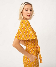 combinaison pantalon femme en maille plissee imprimee jauneI670001_2