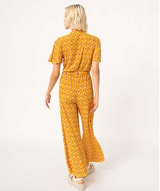 combinaison pantalon femme en maille plissee imprimee jauneI670001_3