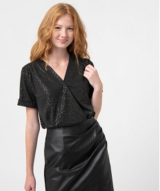 GEMO Tee-shirt femme à manches courtes à paillettes noir standard