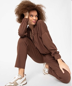 GEMO Pantalon de jogging femme avec bandes contrastantes sur les côtés marron standard