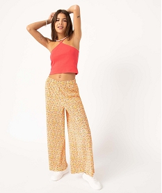 GEMO Pantalon femme ample plissé à fleurs Imprimé