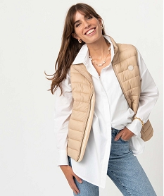 GEMO Blouson femme sans manches en matière matelassée Beige