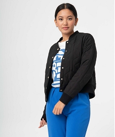 GEMO Blouson femme matelassé avec finitions bord-côte noir vif