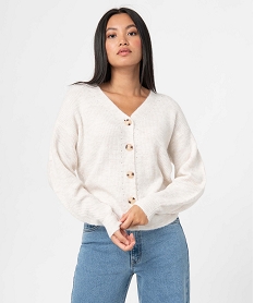 GEMO Gilet femme avec col V et détails ajourés blanc chine