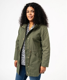 GEMO Parka femme grande taille à capuche toucher peau de pêche kaki standard