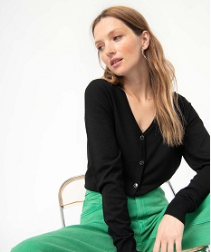 GEMO Gilet femme en fine maille et boutons fantaisie noir standard