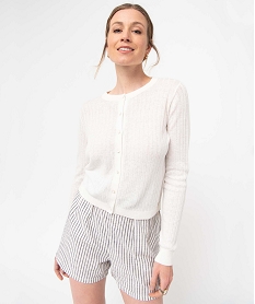 GEMO Gilet femme à col rond en maille côtelée - LuluCastagnette blanc standard