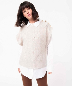 GEMO Pull femme sans manches ouvert sur les côtés Beige